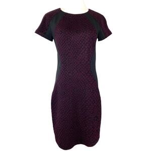 Rebecca Taylor Short Sleeve Exposed Gold Zipper Sheath Dress in Black Purple 8